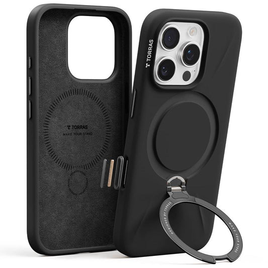 TORRAS Ostand Spin Fusion for Iphone 16 Pro Max Case Silicone with Stand, Fit for Magsafe, Camera Control, Liquid Silicone Case, Natural Skin Touch