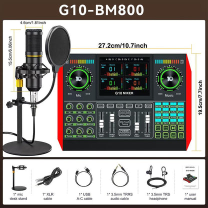 Tenlamp G10-P15 Cantilever Sound Card Kit, Upgraded Cantilever Bracket, Customizable Sound Effects, Condenser Microphone, Suitable for Live Streaming, Gaming, Vocal Podcasting, 2-Level Noise Cancellation, and Computer Audio Mixing