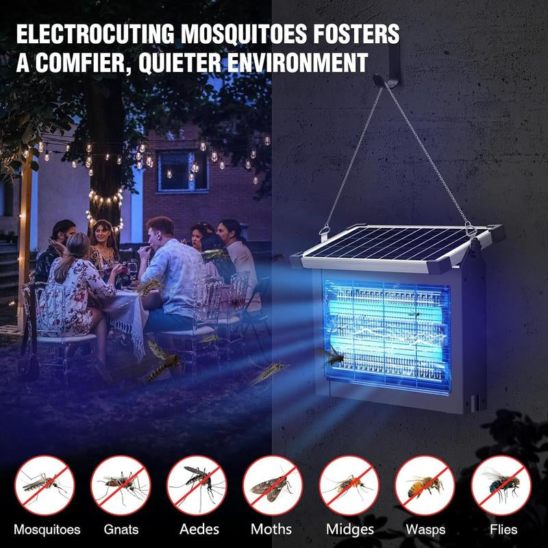 Bug Zapper Outdoor Solar Powered, Mosquito Zapper Indoor with 4500V High Powered, Electric Fly Zapper with Extension Cord and Grounding Bracket, Rechargeable Waterproof Mosquito Killer, Fly Zapper, Mosquito Killer, Electric Trap Ideal for Patio, Backyard