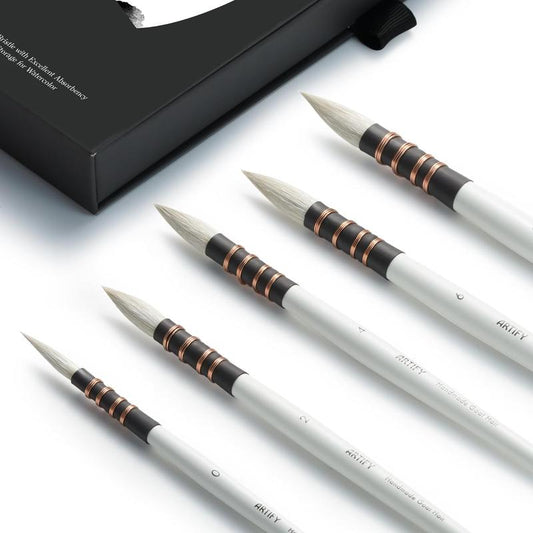 ARTIFY 5PCS Professional Goat Hair Quill Watercolor Brushes | Mop round Fine Tip Detail Watercolor Paint Brush Set | Ideal for Watercolor and Gouache Painting | Sizes #0, 2, 4, 6, 8
