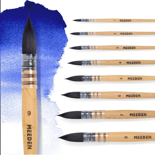 MEEDEN Watercolor Brushes Professional - 9 Pack Synthetic Squirrel Hair Artist Paint Brushes Set with Beech Wood Handle Great for Artists Hobbyists