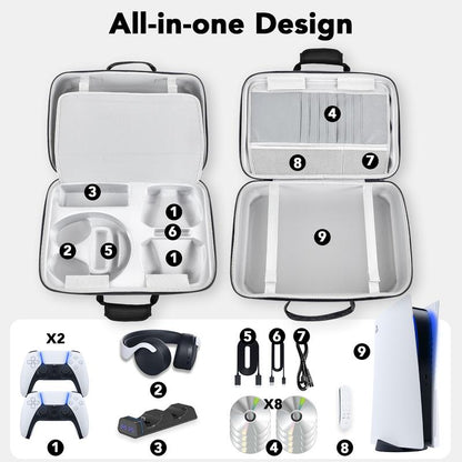 Carrying Case Compatible with PS5, Hard Shell Carry Case Travel Bag, Organizer Protective Case for Playstation 5 Console,Dual Controller and Accessories