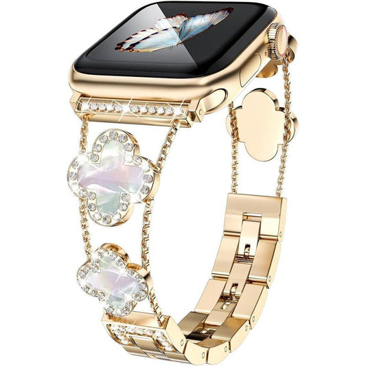 Four-Leaf Clover Diamond Metal Bands Add Sparkle to Your Watch for Apple Watch Series 10/9/8/7/6/5/4/3/2/1Se/Ultra Clover Simple and Stylish Compatible with 38Mm40Mm41Mm42Mm44Mm45Mm 46Mm49Mm Women'S Wear