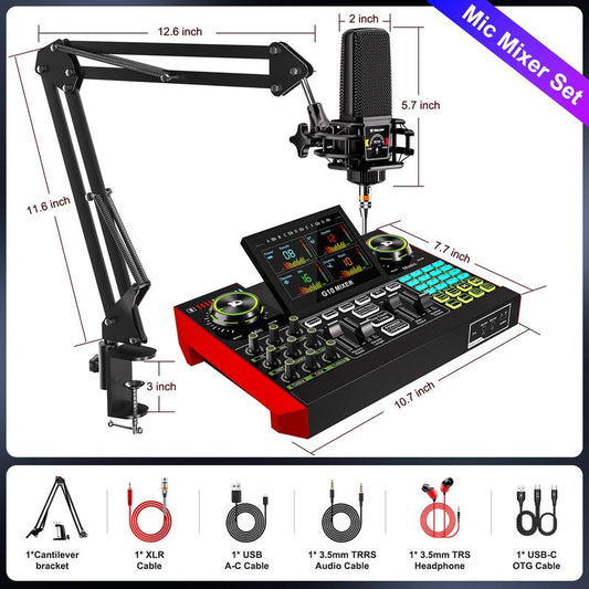 Tenlamp G10-P15 Cantilever Sound Card Kit, Upgraded Cantilever Bracket, Customizable Sound Effects, Condenser Microphone, Suitable for Live Streaming, Gaming, Vocal Podcasting, 2-Level Noise Cancellation, and Computer Audio Mixing
