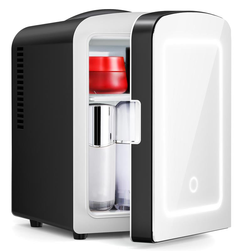 Makeup Fridge with Dimmable Mirror, 4L Mini Fridge for Bedroom, Car, Office & Dorm, Cooler & Warmer, Portable Small Refrigerator