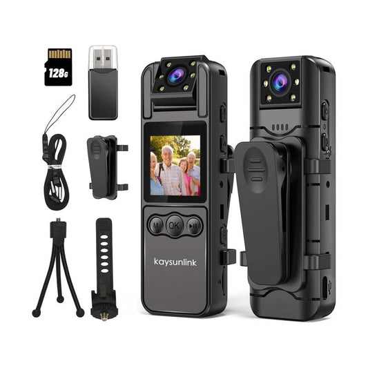 Body Camera with Audio and Video Recording 1080P FHD Mini Police Wearable Body Worn Cam Portable Small Personal Camcorder Sport Action Outdoor Video Recorder (128GB)
