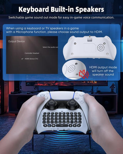MENEEA Wireless Controller Keyboard for PS5, Bluetooth 3.0 Mini Portable Gamepad Chatpad with Built-In Speaker & 3.5MM Audio Jack for Playstation 5 Voice Chat Board for Messaging and Gaming Live Chat Console Smartphone