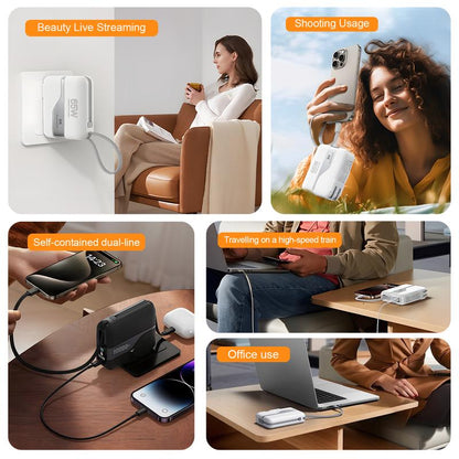 65W Fast Charging Portable Charger Power Bank with Built in Cables & AC Wall Plug,20000Mah External Battery Pack for Iphone 16/15/14/13/12 Pro, Ipad, Macbook Air, Samsung