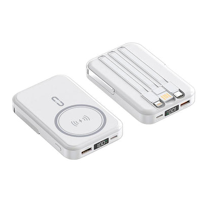10000Mah Fast Charging Magnetic Power Bank W/ Stand and 3 Built-In Cables & Wireless Charging