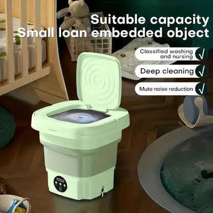 Portable Washing Machine, 8L Foldable Mini Washing Machine with Dryer for Babyclothes, Small Washing Machine with Laundry Basket for Underwear,, Socks, Pet Clothes, Small Ltems, Purple and Green