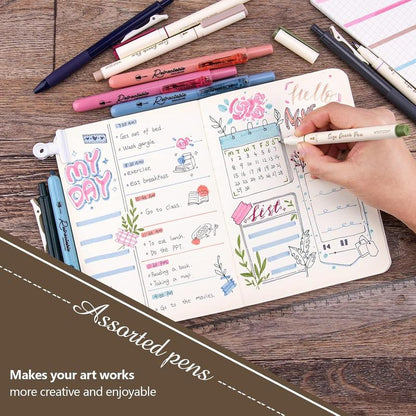 Writech Journaling Pens Set - 12-Count Vintage Set with Retractable Highlighters, Gel Ink Pens, and Brush Pens