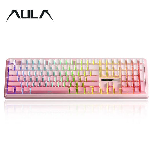 AULA F108 Three-Mode Mechanical Keyboard, 108-Key Full-Array, RGB Lighting Effect, Full-Key Hot Swap, Comfortable Keys Feel, Compatible with Windows/Mac/Ios System, Suitable for Computers, Notebooks, Mobile Phones, Daily Office or E-Sports Games.