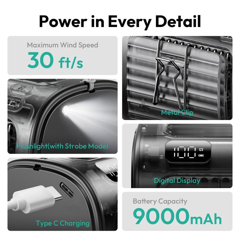 Aecooly Waist Fan Portable Hands Free Cooling Fan for Outdoor, Worksite & Summer Heat | Strong Airflow, Long Battery Life, Compact & Rechargeable,Summervibes