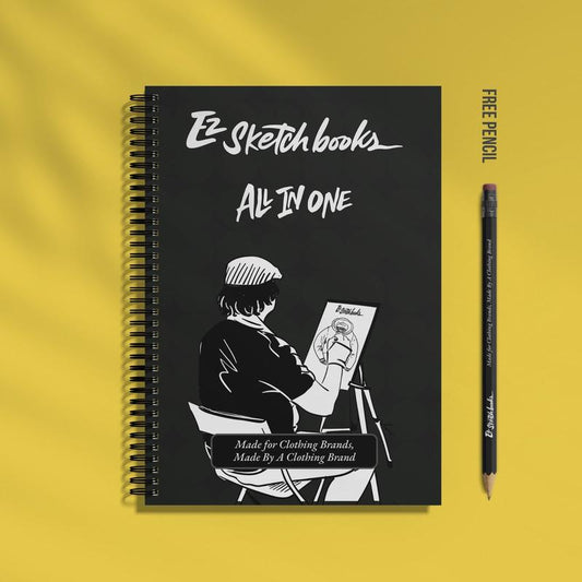 All in One Ez Sketchbook - Comes with 140 Pages with 75+ Mockups & 5 Freestyle Sketch Pages for Clothing Designers