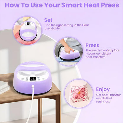 AKEYDIY 12×10 Inches Portable Heat Press Machine, Hand Free Easy Press Printing Machine with LCD Screen, Multifunctional Heat Transfer Sublimation Machine for T-Shirts/Tote Bags/ Pillows/Aprons, Purple/Pink