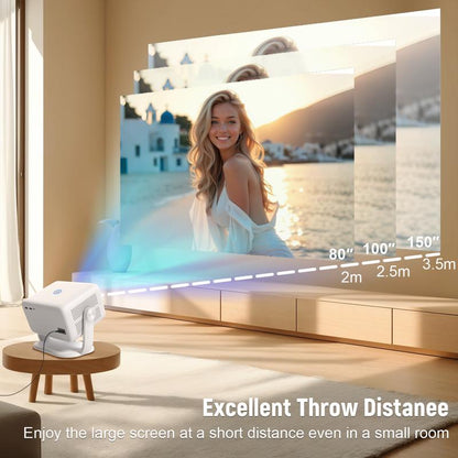 4K Projector [Netflix Official/Auto Focus/360° Swivel Base] Projector with Wifi and Bluetooth 1080P Native Projector One-Click Use Netflix/Youtube, Smart Home Outdoor Projector Audio White