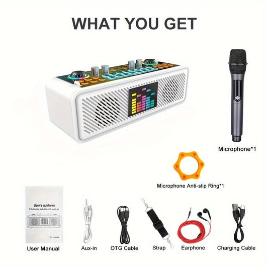 Hosabely Karaoke Machine Bluetooth Speaker Sound Card with Single Microphone, Portable Party Karaoke Machine for Adults Kids with DJ Lights, PA System Best Gift for All Powered Mixers Audio Smartphone