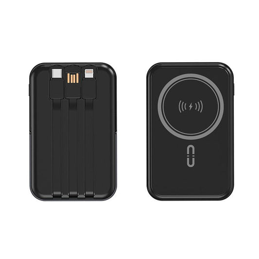 10000Mah Fast Charging Magnetic Power Bank W/ Stand and 3 Built-In Cables & Wireless Charging