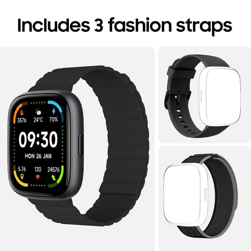 [Includes 3 Fashion Straps]Toobur Smart Watch with Smart Voice Assistant Activity Tracker with Answer/Make Calls/Sleep Monitor/100 Sports Models/Ip68 Waterproof Pedometer, Smartwatch Compatible Android Ios for Men Women