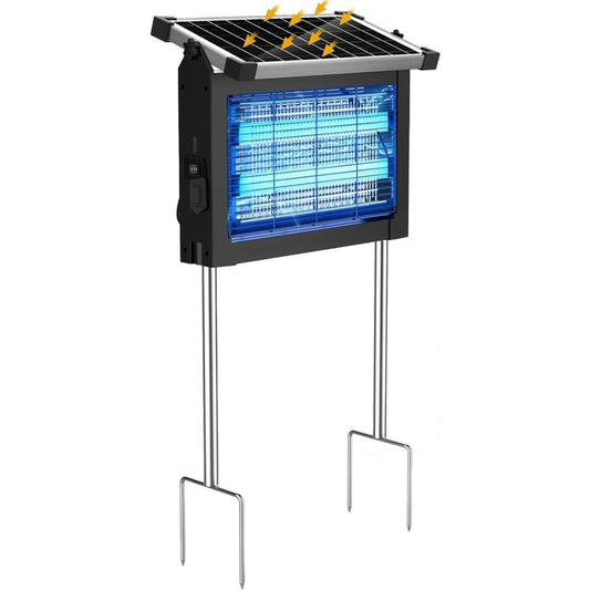 Bug Zapper Outdoor Solar Powered, Mosquito Zapper Indoor with 4500V High Powered, Electric Fly Zapper with Extension Cord and Grounding Bracket, Rechargeable Waterproof Mosquito Killer, Fly Zapper, Mosquito Killer, Electric Trap Ideal for Patio, Backyard