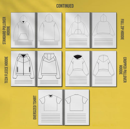 All in One Ez Sketchbook - Comes with 140 Pages with 75+ Mockups & 5 Freestyle Sketch Pages for Clothing Designers