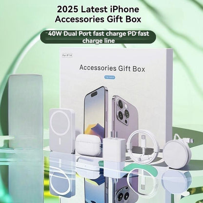 For Iphone12-16 6-In-1 Magnetic Wireless Charging &Audio Set -10000Mah Power Bank,15W Fast Charger, Wireless Charger, Type-C Cable, Adapter,Bluetooth Earbuds Device Crystal Cellphone Smartphone Electronic
