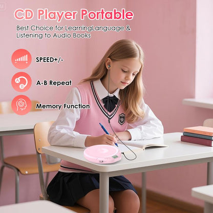 CD Player Portable CD Discman: with Earphones Portable CD Player for Car with Anti-Skip Shockproof Personal CD Player with LCD Display Support PROG Memory Function Repeat Playback Sound