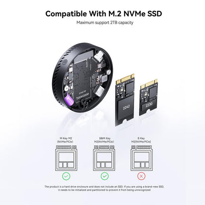 Dockcase Magnetic Visual M.2 2242 Nvme SSD Enclosure, 10Gbps USB 3.2 Type-C, 100W PD, 3S PLP Data Protection, Fits 2242/2230 Nvme Pcie, Compatible with Magsafe for Iphone 16/15 Pro Max Prores