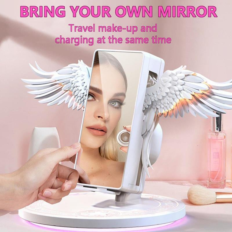 Angel Wing Design Wireless Charger with Mirror, 15W Super Fast Charge Wireless Charger with Luminous Base, Phone Accessories for Phones with Wireless Charging Function