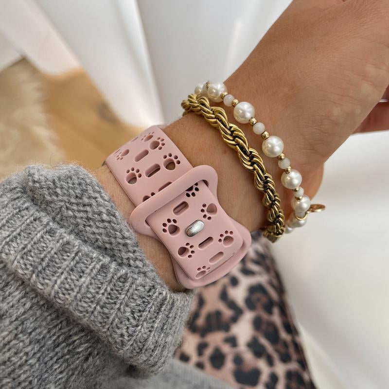 Animal Print Silicone Band for Apple Watch – Cute Paw Cutouts, Water-Resistant Sport Strap with Silver Pin, Soft & Comfy Fit for Pet Lovers