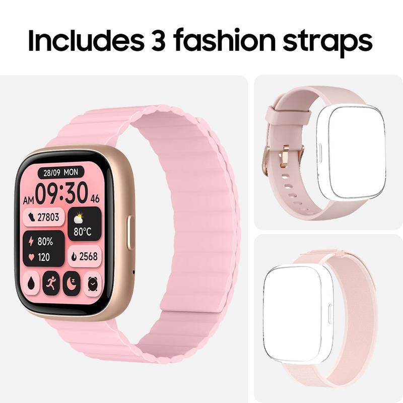 [Includes 3 Fashion Straps]Toobur Smart Watch with Smart Voice Assistant Activity Tracker with Answer/Make Calls/Sleep Monitor/100 Sports Models/Ip68 Waterproof Pedometer, Smartwatch Compatible Android Ios for Men Women