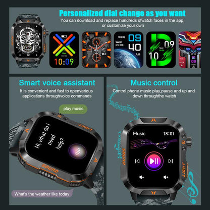 Military Smart Watch for Men, 1.52" HD Fitness with Flashlight Smartwatch with Answer/Make Call, Sport Watch with Heart Rate Spo2 Stress and Sleep Monitor Compatible with Iphone and Android Phones, Waterproof