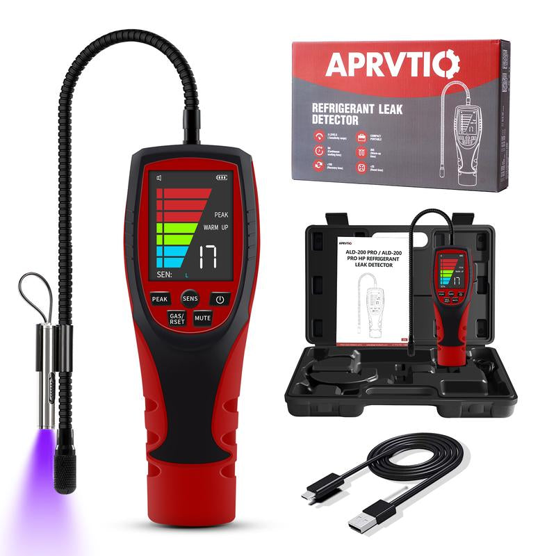 Refrigerant Leak Detector [2025 Upgrade], Aprvtio ALD-200 PRO Freon Leak Detector, 3000Mah Battery, Freon Portable Gas Sniffer Automotive Halogen Gas Leak Detector for R410A R22 R1234YF R600A R290 Cfcs Hcfcs Hfcs, Freon Gas Meter with Audible Visual Alarm