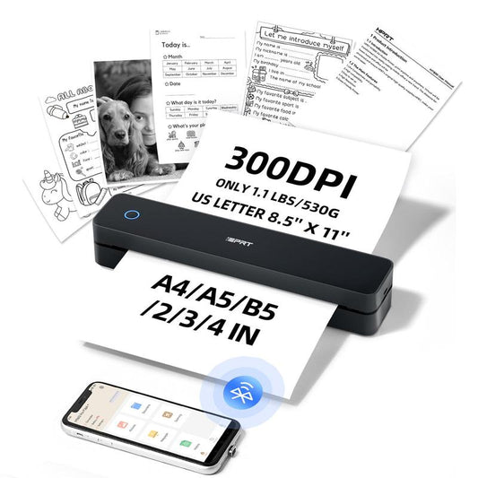 Portable Wireless Thermal Printer for Travel – 300DPI Inkless Mobile Bluetooth Printer, Supports 8.5" X 11" US Letter & A4, for Home, Office, and On-The-Go Printing