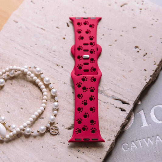 Animal Print Silicone Band for Apple Watch – Cute Paw Cutouts, Water-Resistant Sport Strap with Silver Pin, Soft & Comfy Fit for Pet Lovers