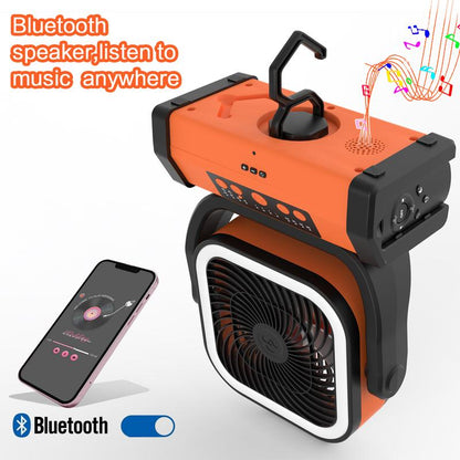 Battery Powered Fan Portable Rechargeable with Bluetooth Stereo,270°Pivot Battery Operated Fans Camping with LED Light & Hook,Usb Personal Outdoor Camping for Tent, Travel Ventiladores Recargables Para Cuba Large Adventure Speed Desk Head Pool Camp
