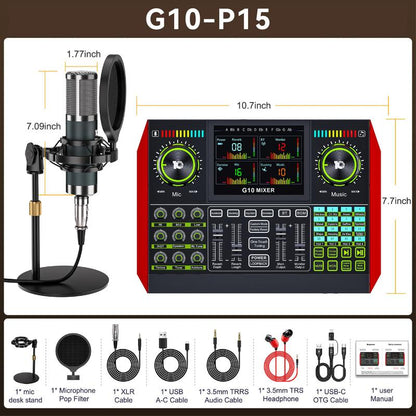 Tenlamp G10-P15 Cantilever Sound Card Kit, Upgraded Cantilever Bracket, Customizable Sound Effects, Condenser Microphone, Suitable for Live Streaming, Gaming, Vocal Podcasting, 2-Level Noise Cancellation, and Computer Audio Mixing