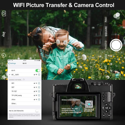 4K Digital Cameras for Photography, 48MP Vlogging Camera for Youtube with Wifi, 180° Flip Screen Compact Camera with Flash