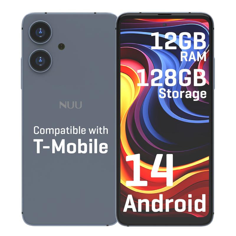 NUU N20 Basic Cell Phone Android 14 Unlocked for T-Mobile and More ,12GB( 6GB RAM + 6GB Virtual RAM )/128GB, Perfect for Teenagers, Dual SIM 4G, Octa-Core 6.6" 90Hz HD+, Fingerprint 1 Year USA Warranty