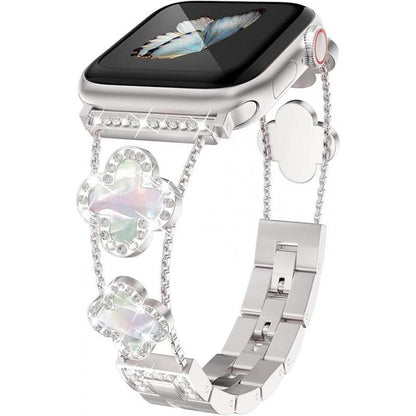 Four-Leaf Clover Diamond Metal Bands Add Sparkle to Your Watch for Apple Watch Series 10/9/8/7/6/5/4/3/2/1Se/Ultra Clover Simple and Stylish Compatible with 38Mm40Mm41Mm42Mm44Mm45Mm 46Mm49Mm Women'S Wear