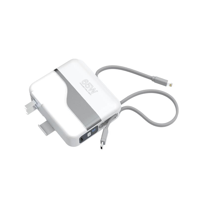 65W Fast Charging Portable Charger Power Bank with Built in Cables & AC Wall Plug,20000Mah External Battery Pack for Iphone 16/15/14/13/12 Pro, Ipad, Macbook Air, Samsung