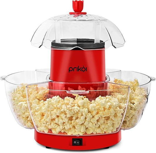 SUSTEAS American Hot Air Popcorn Machine - Electric Popcorn Maker with 4 Serving Bowls, Oil-Free, Efficient Hot Air System, Quick and Easy Clean