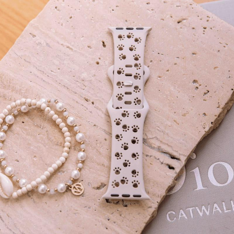 Animal Print Silicone Band for Apple Watch – Cute Paw Cutouts, Water-Resistant Sport Strap with Silver Pin, Soft & Comfy Fit for Pet Lovers