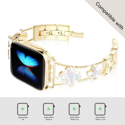 Four-Leaf Clover Diamond Metal Bands Add Sparkle to Your Watch for Apple Watch Series 10/9/8/7/6/5/4/3/2/1Se/Ultra Clover Simple and Stylish Compatible with 38Mm40Mm41Mm42Mm44Mm45Mm 46Mm49Mm Women'S Wear