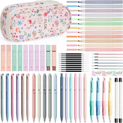 Aesthetic School Supplies with Cute Pencil Case, Pastel Highlighters Gel Pens Mechanical Pencils Set 0.5 0.7 & 2.0Mm, Office Back to School Supplies College Essentials Kit Student Stationary Set,Back to School Gift,Birthday'S Gift