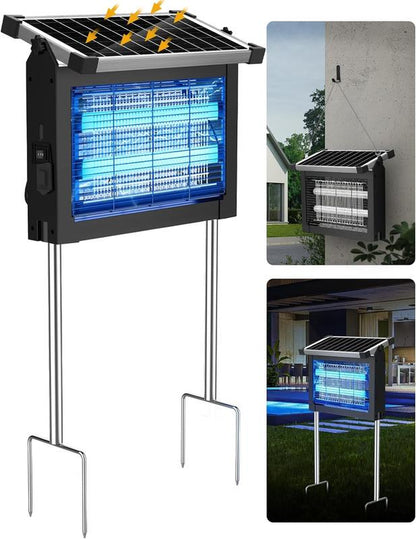 Bug Zapper Outdoor Solar Powered, Mosquito Zapper Indoor with 4500V High Powered, Electric Fly Zapper with Extension Cord and Grounding Bracket, Rechargeable Waterproof Mosquito Killer, Fly Zapper, Mosquito Killer, Electric Trap Ideal for Patio, Backyard