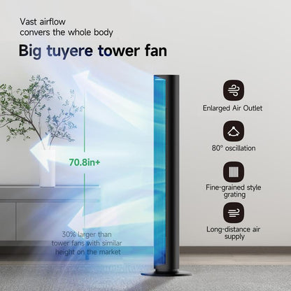 NOT AC --Tower Fan for Bedroom, 40 Inch Bladeless Fan, 80 ° Oscillating Fan, Silent Floor Fan with Remote Control Led, 4-Speed Multiple Modes, 7H Timer, Large Air Outlet