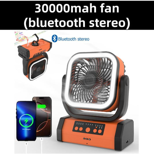 Battery Powered Fan Portable Rechargeable with Bluetooth Stereo,270°Pivot Battery Operated Fans Camping with LED Light & Hook,Usb Personal Outdoor Camping for Tent, Travel Ventiladores Recargables Para Cuba Large Adventure Speed Desk Head Pool Camp