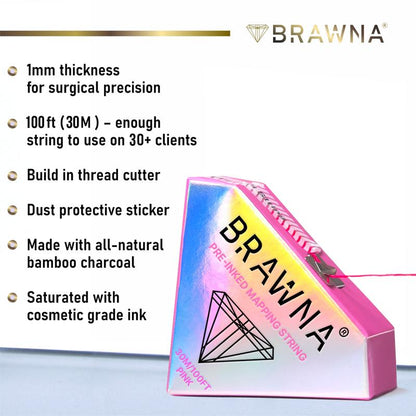 BRAWNA White and Pink Mapping String for Brows and Lips Measuring - PMU, Microblading, Brow Tint Supplies - Eyebrow Lamination Eyebrow Razors