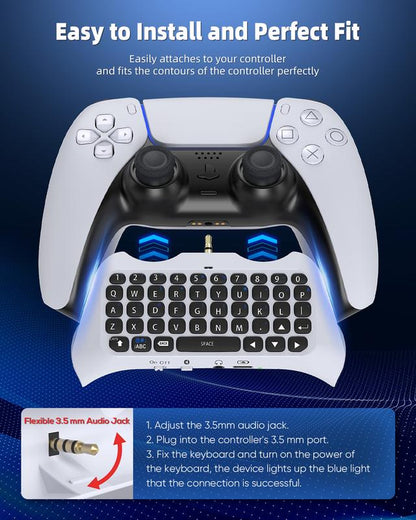 MENEEA Wireless Controller Keyboard for PS5, Bluetooth 3.0 Mini Portable Gamepad Chatpad with Built-In Speaker & 3.5MM Audio Jack for Playstation 5 Voice Chat Board for Messaging and Gaming Live Chat Console Smartphone